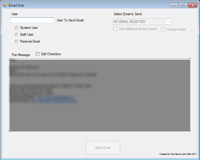 Screen Capture of Niagara College Information Technology Service Automated Email Tool