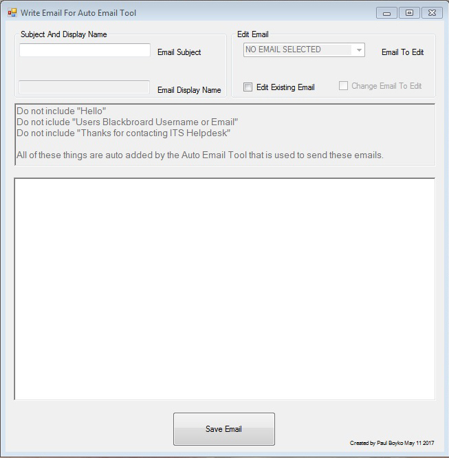Screen capture of Niagara College Information Technology Service Email Creation Tool
